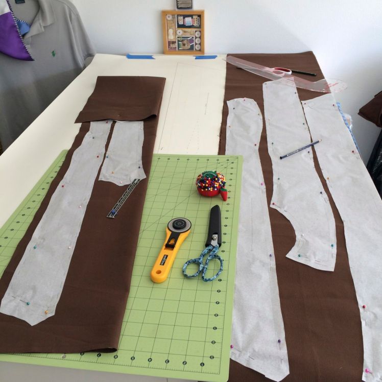 Cutting out canvas backing for Leliana's coat of armor. 